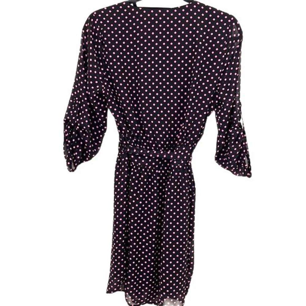 DR2 Wrap Polka Dot Sheer Lined Dress Black Pink Size Small - Picture 6 of 9